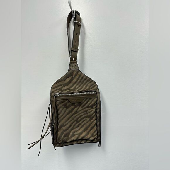 Rag & Bone Elliot Sling Pack Taupe Green Leather Zebra Pony Hair - Picture 2 of 14